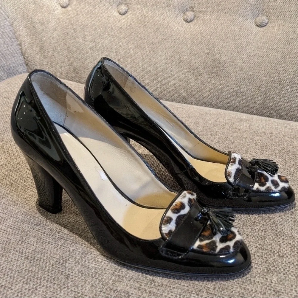 Hobbs London Black Patent Leather | Leopard Print |Tassel | EU 37.5 - Picture 4 of 10